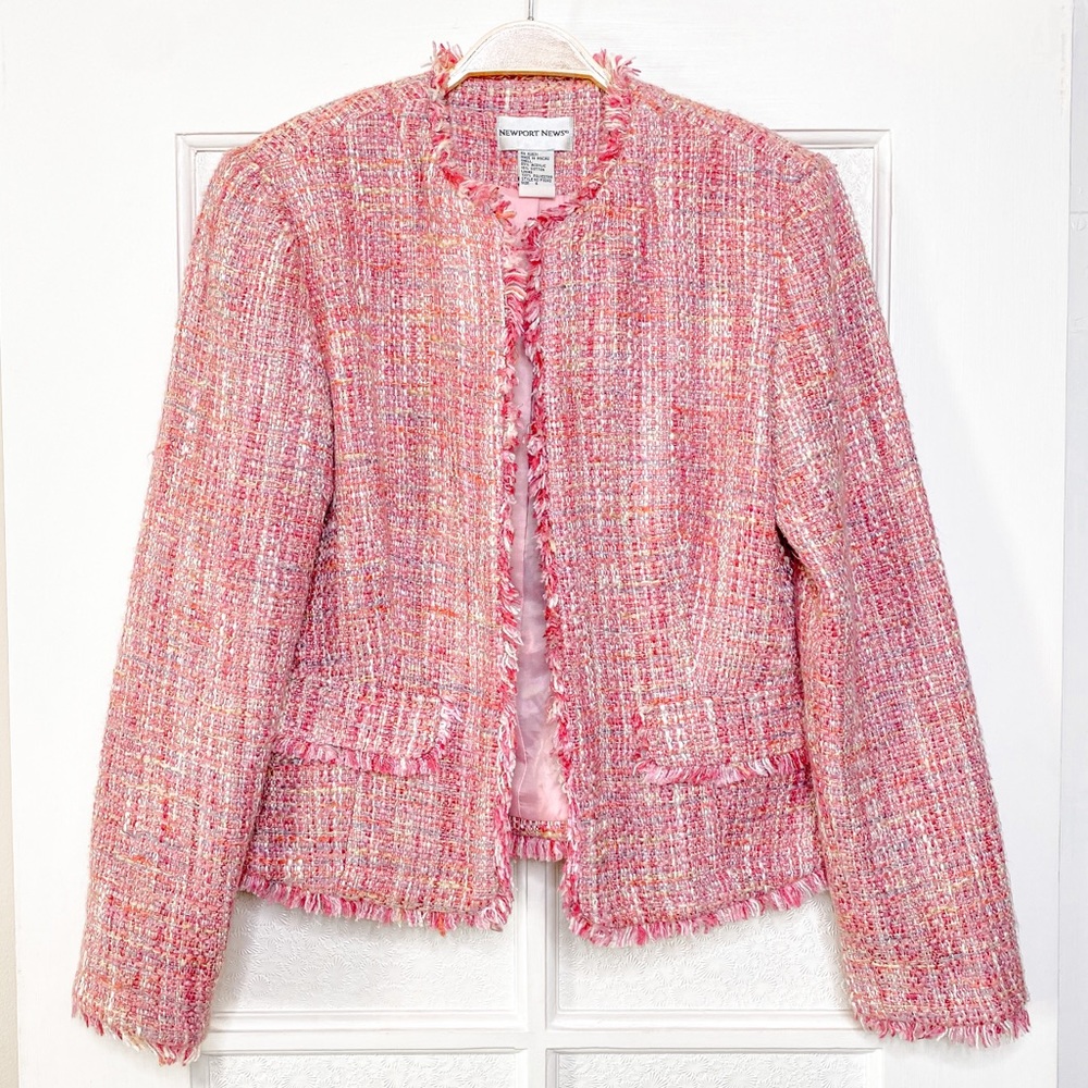 Newport News Vintage Hot Pink Tweed Blazer Jacket Barbie Legally Blonde 6 Y2K